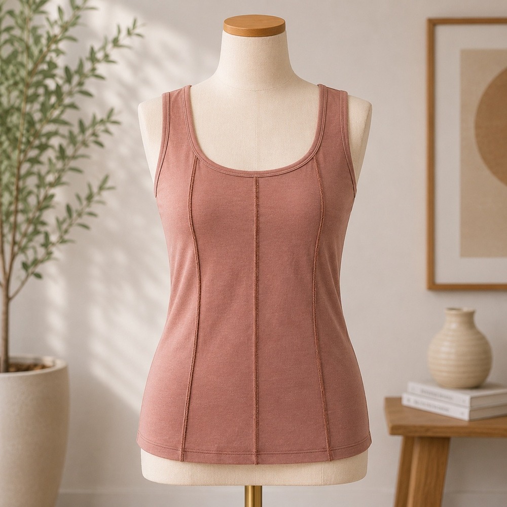 NWT Lush Ribbed Scoop Neck Tank Top Womens Small Mauve Exposed Seam Sleeveless